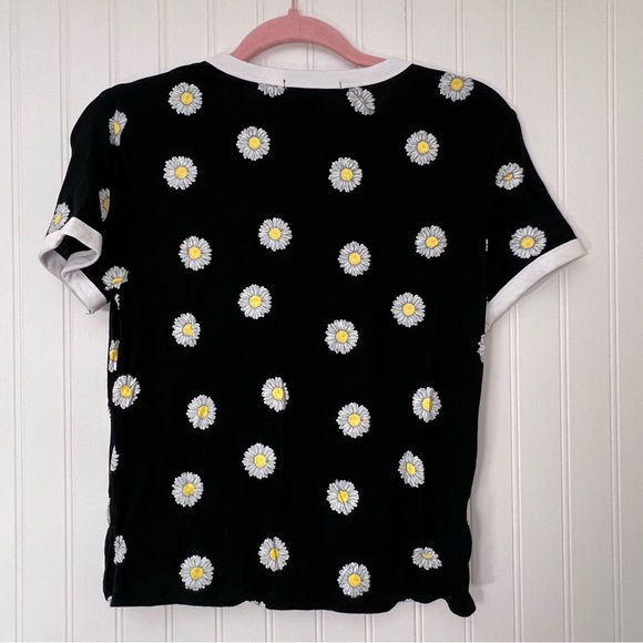 Forever 21 Large Daisies Ringer Tee Crop Top Retro Vintage Style Flowers 90s - Picture 5 of 6